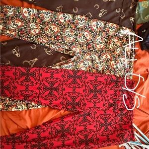 LuLaRoe Women's Leggings - Red and Brown Patterns